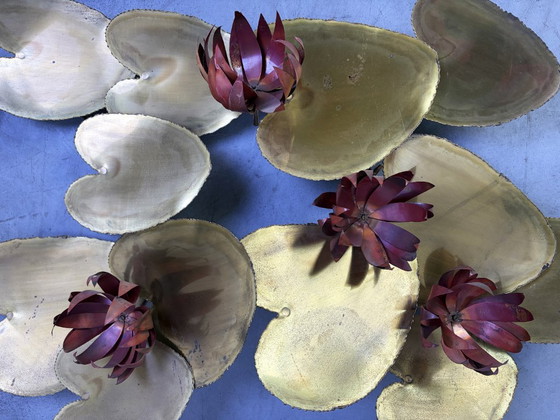 Florale wandbeeldhouwkunst van Daniel D'Haeseleer, jaren 70 – Metaal, Messing (photo 9 of 9)
