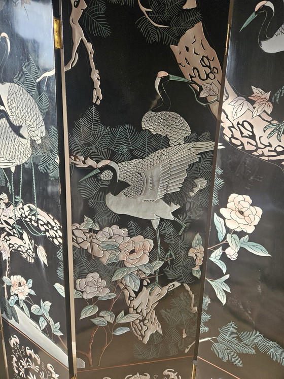 Image 1 of Wunderschön und charaktervoll: Antiker orientalischer 6-teiliger Raumteiler mit Kranichen