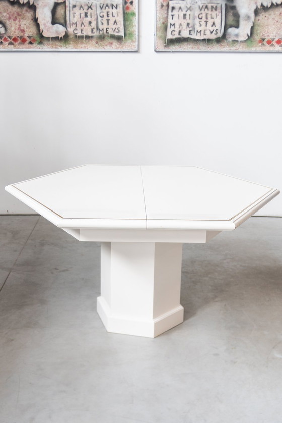 Image 1 of Table de salle à manger extensible Mario Sabot 1980S avec 5 chaises blanches laquées