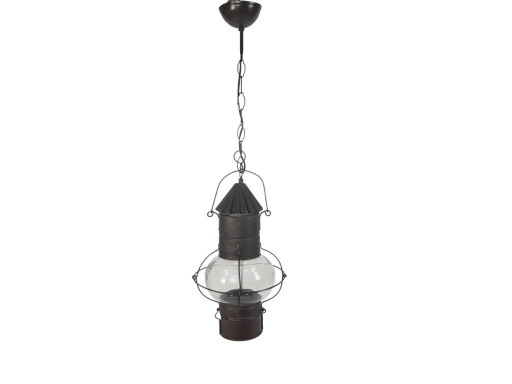 Lampada da nave - Lampada a petrolio - Lampada a sospensione - Rame - Vetro - Anni '50