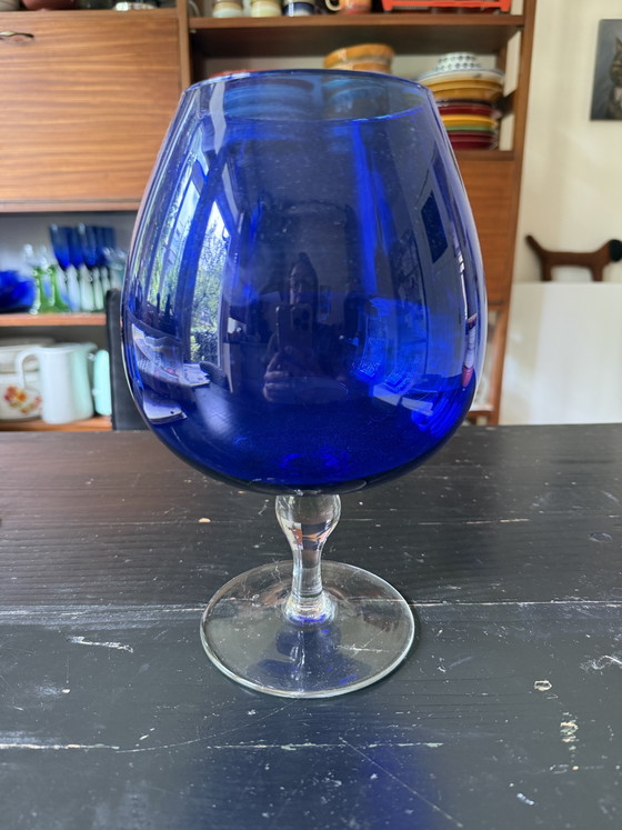 Vintage Empoli Cobalt Blue Glass Brandy Snifter Vase – 1960s/1970s – XL (25 cm) (photo 5 of 5)