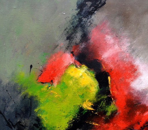 Red flowers in a green field