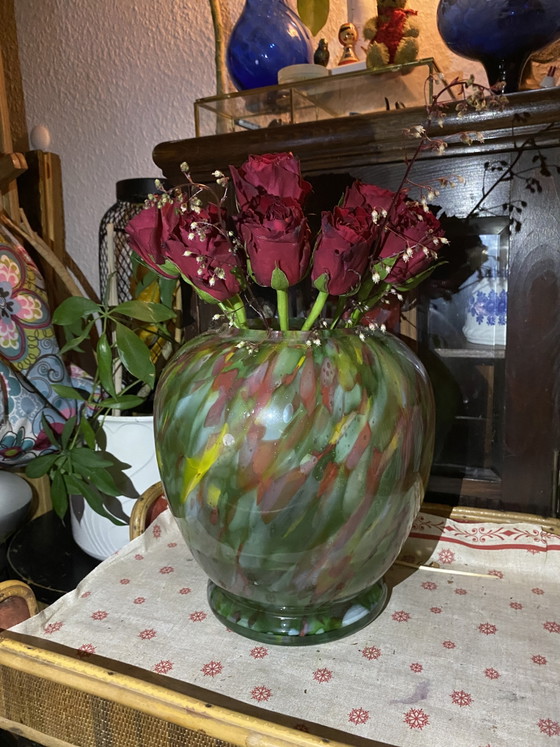 Image 1 of Vintage mondgeblazen bolvormige vaas, buikvaas, Murano 1970