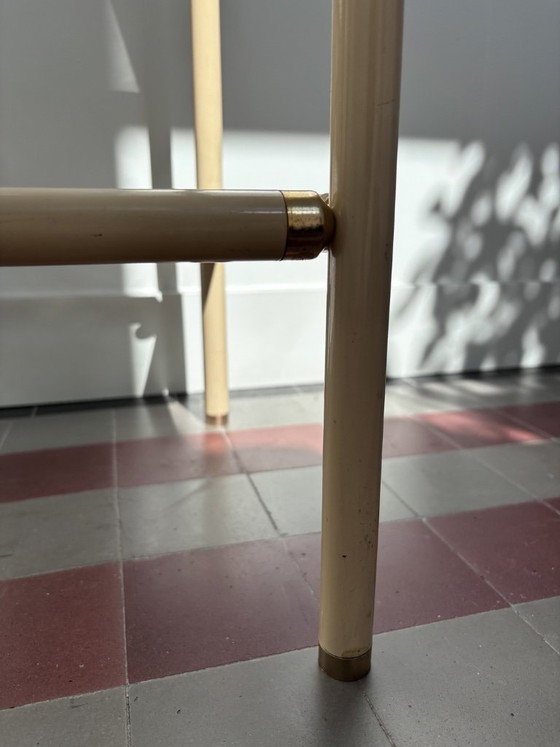 Image 1 of Vintage 1970s Italian Hollywood Regency Side Table by Banci Firenze – Cream & Brass Two-Tier Glass End Table