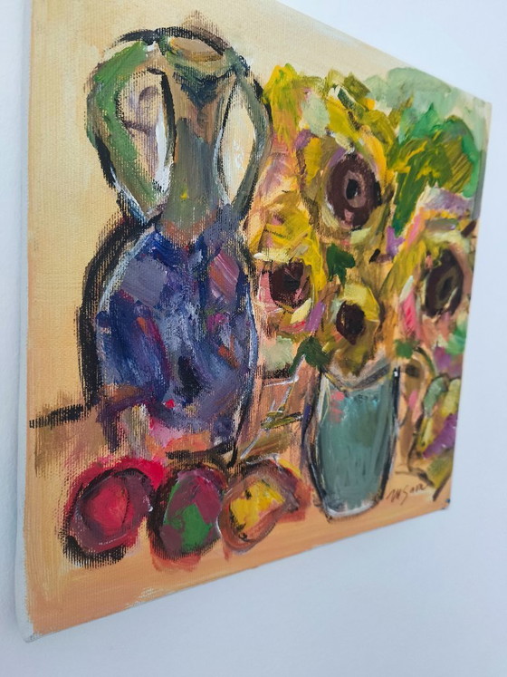 Image 1 of Original Sunflowers Still Life by M Savu | Acrylic on Canvas | 30 × 30 cm