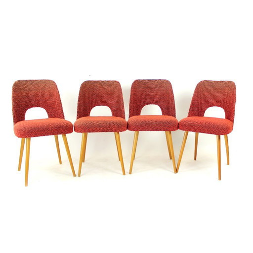 Vintage eetkamerstoelen van Oswald Heardtl voor Ton, Tsjechoslowakije, jaren 60, set van 4 – Textile, Wood (photo 2 of 15)