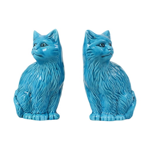 Statues de chat à l'émail bleu