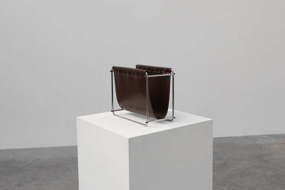 Image 1 of Vintage tijdschriftenrek in chroom en kunstleer, Frankrijk 1960