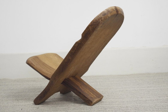 Carved African Hardwood Palaver Chair Low Collapsible Chair Folk Art Deer Carving Vintage Rustic Wooden (photo 8 of 12)