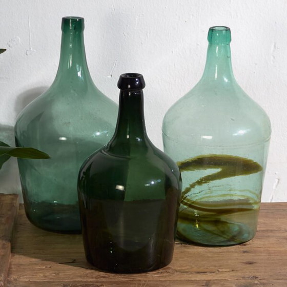 Set of antique demijohns (c.1920). Set of 3 pieces #10 – Glass & Decanter, Glass (photo 5 of 10)