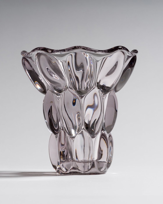 Image 1 of Vintage French 1950s Vannes Crystal Teardrop Vase with Raised Spheres
