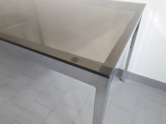 Image 1 of Scrivania vintage anni '70 in acciaio cromato e vetro fumé, Saint-Gobain, anni '70