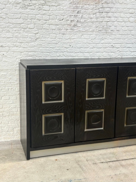 Groot vintage Brutalistisch dressoir in zwart eikenhout – Metal (photo 4 of 8)