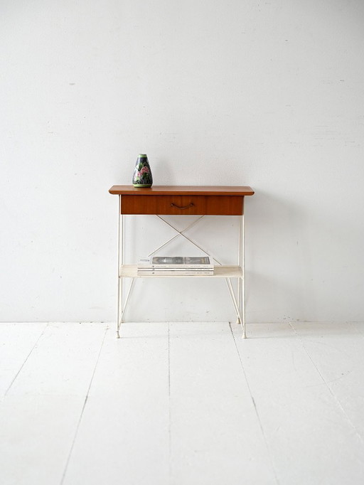 Table de chevet vintage scandinave des années 1960 en métal et acajou