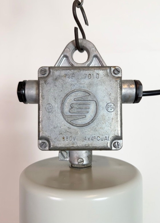 Image 1 of Large Industrial Black Enamel Factory Lamp with Glass Cover, 1960s