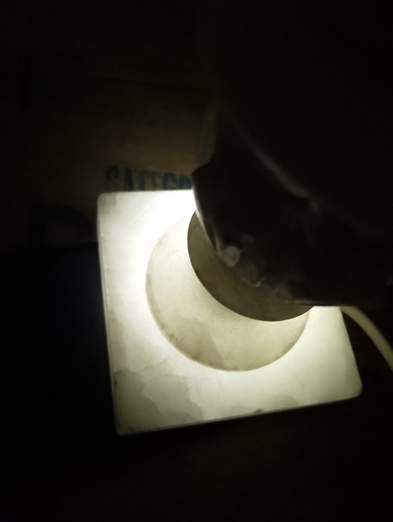 Image 1 of Vintage alabaster lamp from the 1950s/60s with a fully restored fiberglass lampshade