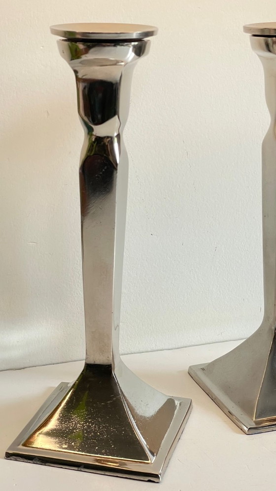 Image 1 of Coppia di candelieri vintage in fusione di alluminio cromato