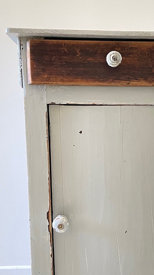 Antique Antique Grey Wood Bedside Cabinet