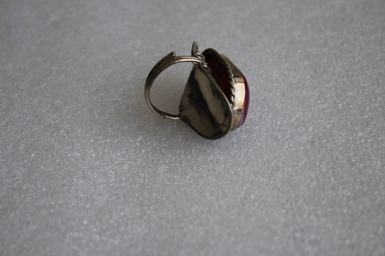 Image 1 of Anillo llamativo de plata de alpaca con una gran piedra semipreciosa morada, hecho a mano, talla ajustable.