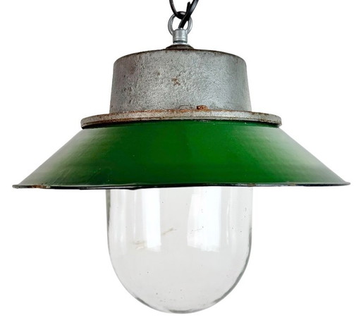 Green Enamel and Cast Iron Industrial Pendant Light, 1960s