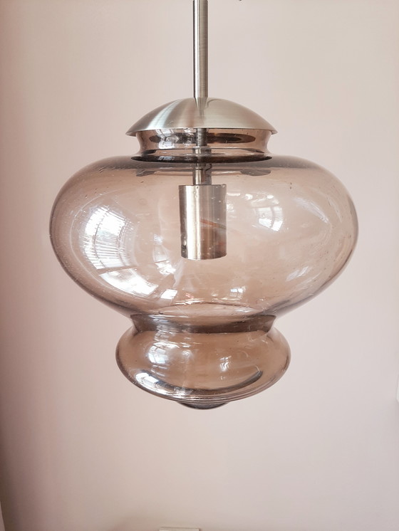 Image 1 of Lampe à poser vintage | lampe des années 70 | verre fumé