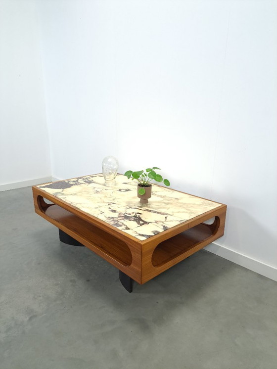 Image 1 of Mesa de centro de teca con gran tapa de mármol