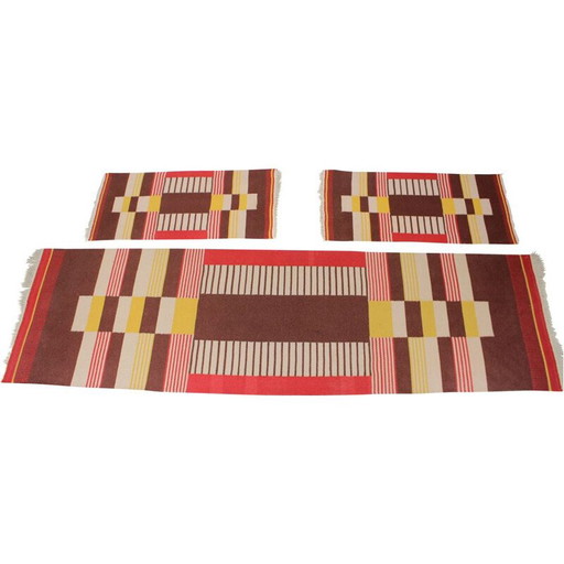 Conjunto de tres alfombras geométricas vintage de lana de Antonín Kybal, Checoslovaquia, 1940