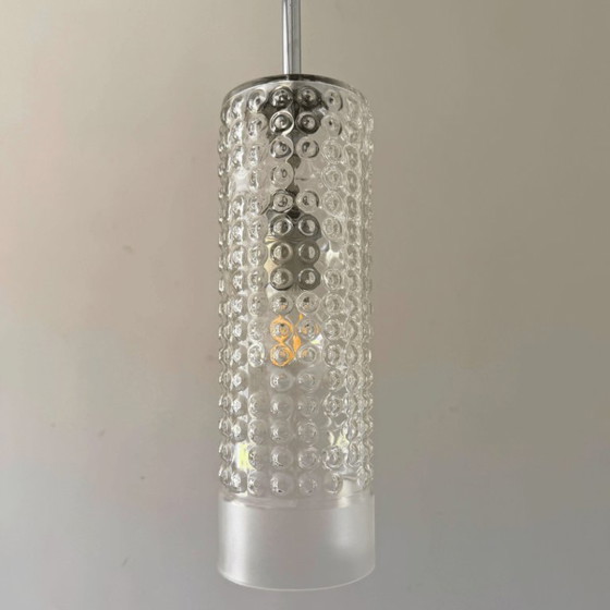 Image 1 of Suspension Peill & Putzler - cylindre en verre bullé - style milieu du siècle