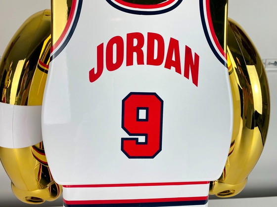 Image 1 of Bearbrick Michael Jordan 1992 Dream Team USA Jersey gold chrome 1000% MEDICOM toys 2021