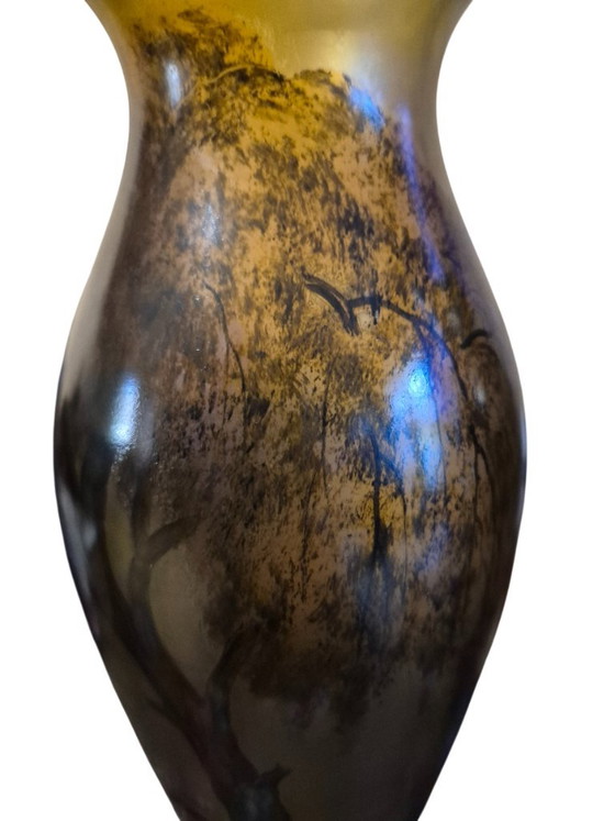 Pair of hand-painted glass Vases, Michel Nancy, Brown, Art Nouveau (photo 10 of 15)