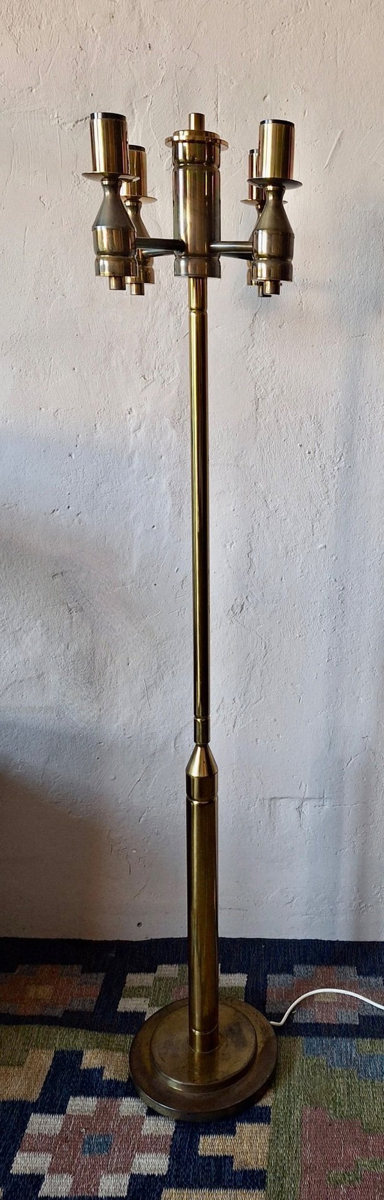 Image 1 of Brutalistische Stehlampe aus Messing mit vier Leuchten aus der Mitte des 20. Jahrhunderts, 1960er Jahre
