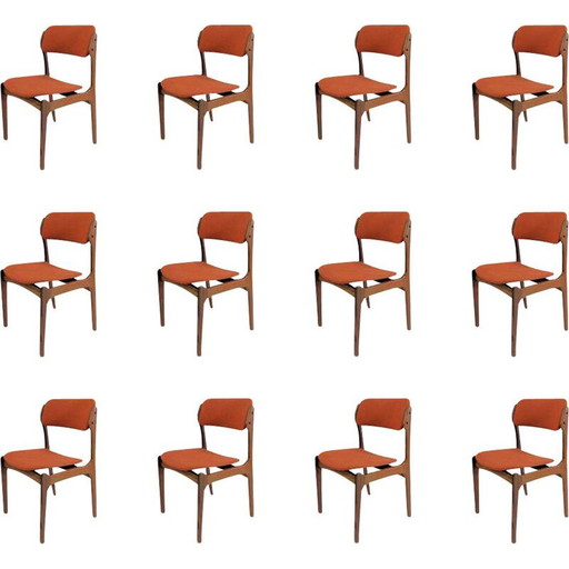 Set of 12 Dining Chairs, Rosewood Inc. Re-Upholstery Erik Buch 1960s