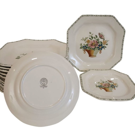 36-piece dinnerware set “Floral Basket”, La Cartuja de Sevilla, Pickman porcelain, Art Deco, 1930s – Spain