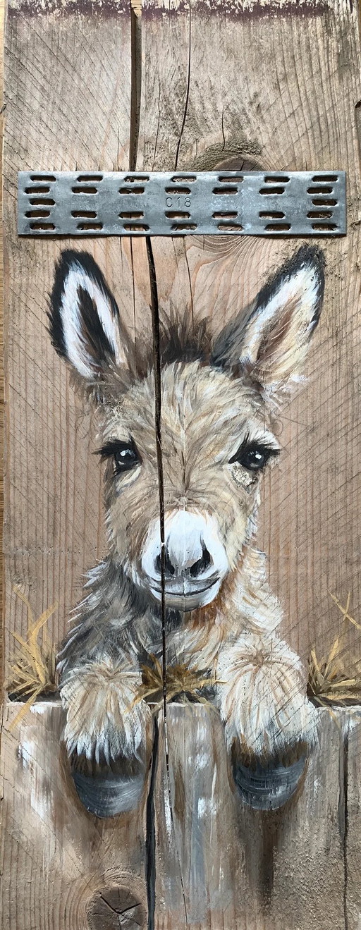 Unique Hand-Painted Cat, Donkey, or Woodpecker on Scaffold Wood (50x20 cm)