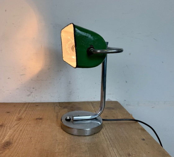 Image 1 of Vintage groene emaille bankierslamp, jaren 1950
