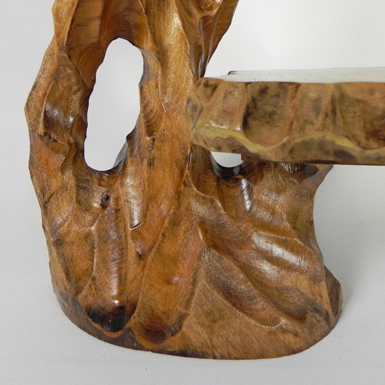 Image 1 of Plantentafel met 2 plateaus, vintage houtsnijwerk, VS jaren 50