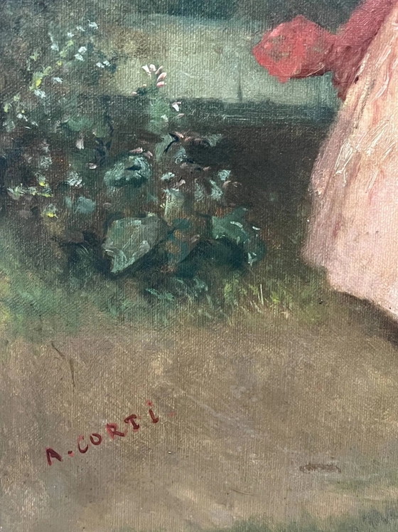 A. Corti. Galante scène. – Schilderijen & Tekeningen, Canvas (photo 4 of 7)