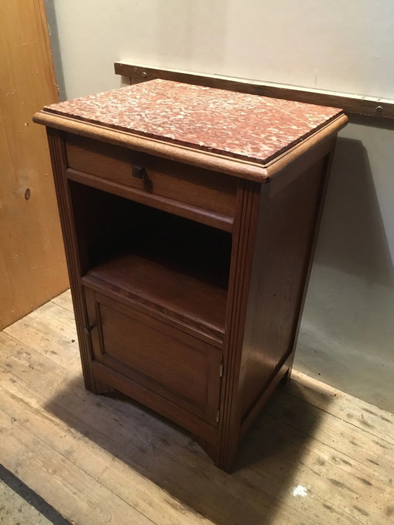 Solid oak bedside table with brown marble. – Nightstands (photo 2 of 8)