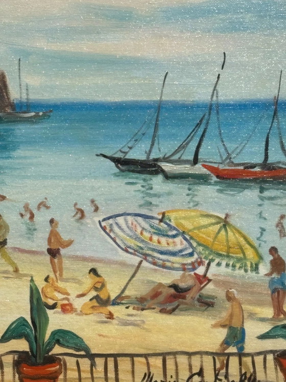 Oil Painting on Canvas 'At the Beach' by Mario Cortiello, 1960s – Paintings & Drawings (photo 7 of 12)
