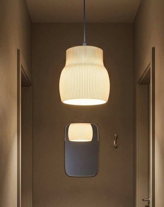 Designer Lamp - Lamella - Pendant lamps - Sustainable Material I, White, Minimalisme (photo 3 of 10)