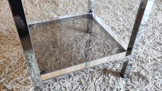 Image 1 of Table D'appoint En Métal Chromé Et Verre Fumé - Années 70/80