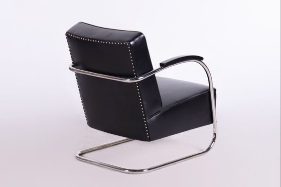 Set di sedute Bauhaus restaurato, di Mücke-Melder, cromo, pelle, ceco, anni '30, Zona salotto, Legno, Nero (foto 15 di 17)