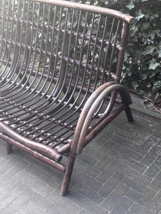 Image 1 of Vintage rotan rieten 3-persoonsbank bruin midcentury