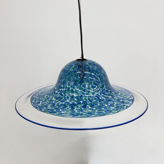 Image 1 of Lampada a sospensione in vetro di Murano blu Neverrino di Gae Aulenti per Vistosi Italia, anni '70