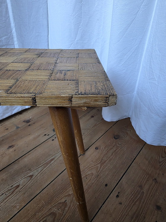 Vintage Folk Art Matchstick Side Table / Mid-Century Matchstick Table – Plant table, Wood (photo 6 of 8)