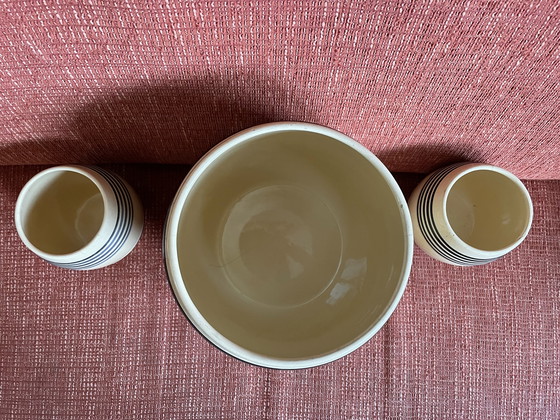 Image 1 of 3 bocaux de rangement antiques en grès ferreux jaune avec noir/bleu Petrus Regout & Co Maastricht