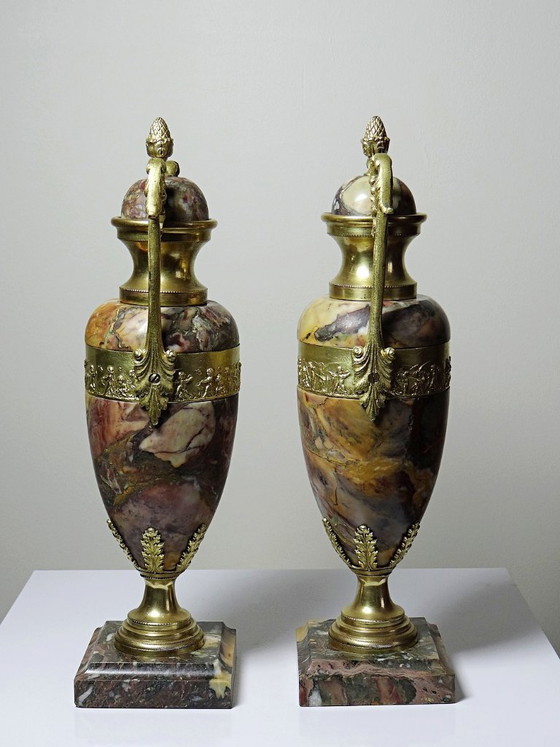 Image 1 of Pair of cassolettes in breccia marble and gilt bronze, Napoleon III 19th century