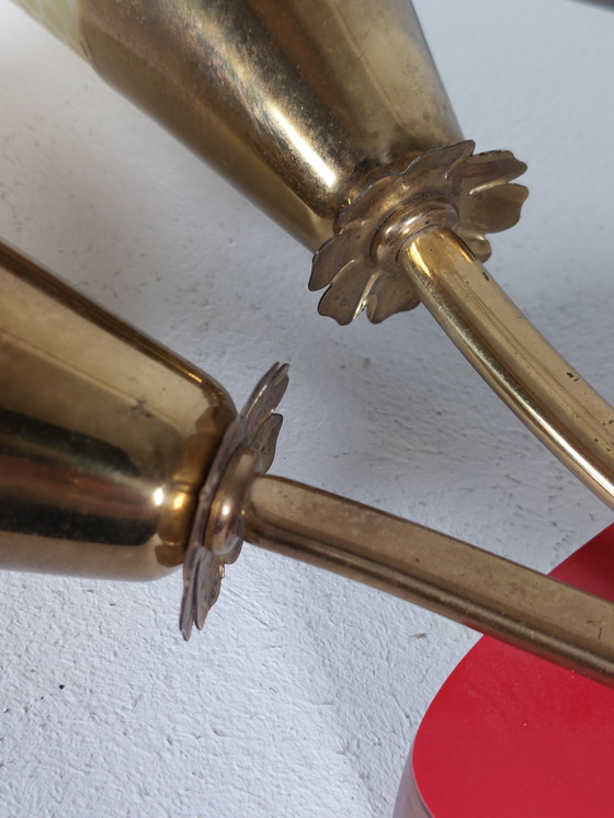 Image 1 of Lampada da parete vintage di metà secolo, lampada a borsa, vetro, ottone, decorazione floreale