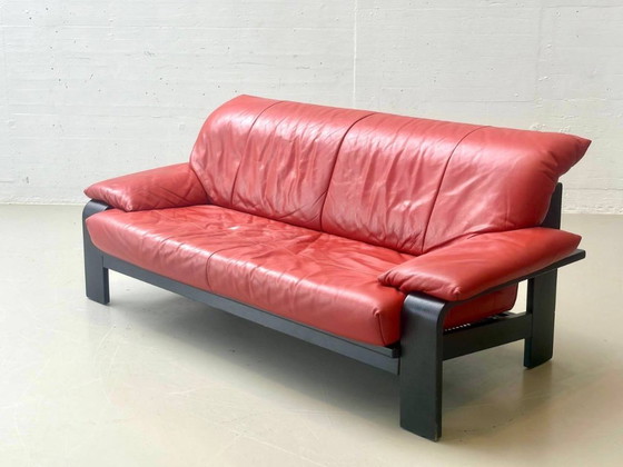 Ligne Roset vintage leren bank, jaren 80 – 3-5 zitsbanken, Wood, Leather (photo 6 of 13)