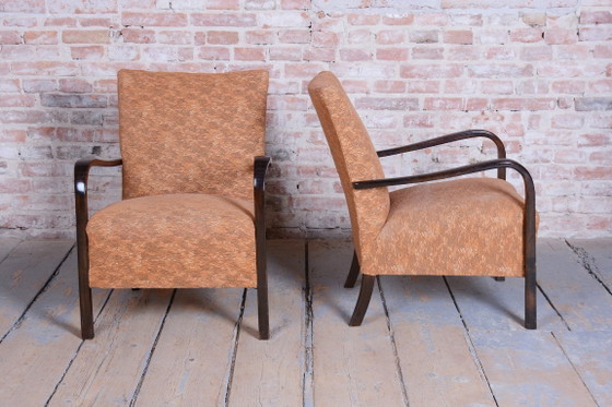 Pair of Restored Art Deco Armchairs, Beech, Polish, Reupholstered, Czech, 1930s – Textile, Wood (photo 16 of 18)